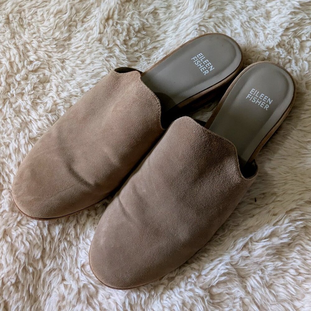 Eileen Fisher Vero Cuoio Womens Mule 9.5 Nude Camel Nubuck Slip On Shoe Flat